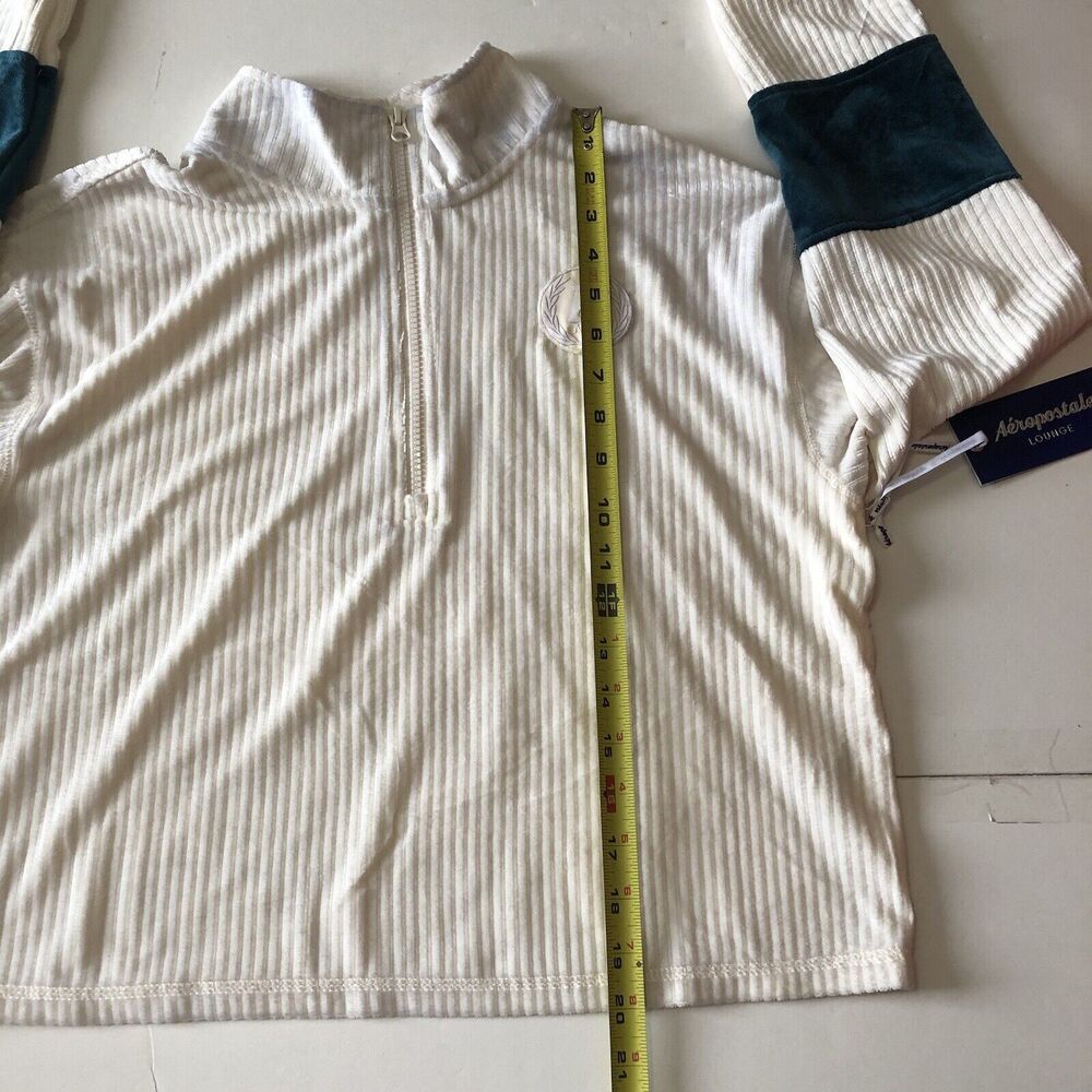 Aeropostale Lounge Women’s Mock Neck 1/4 Zip Crop Pullover Ivory Size Medium NWT - Picture 6 of 13